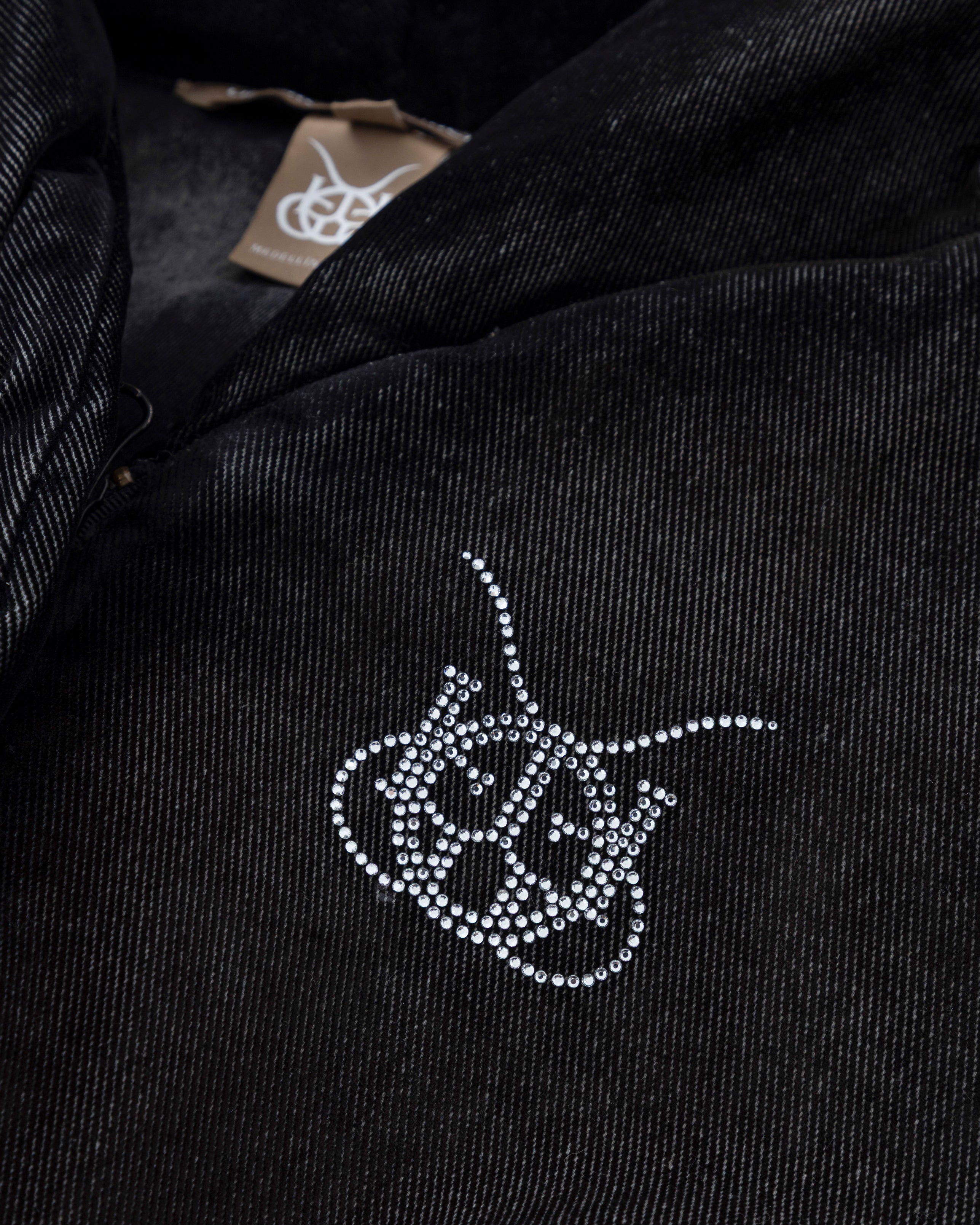 W Santa Union Bomber Velvet Cropped Jacket Black