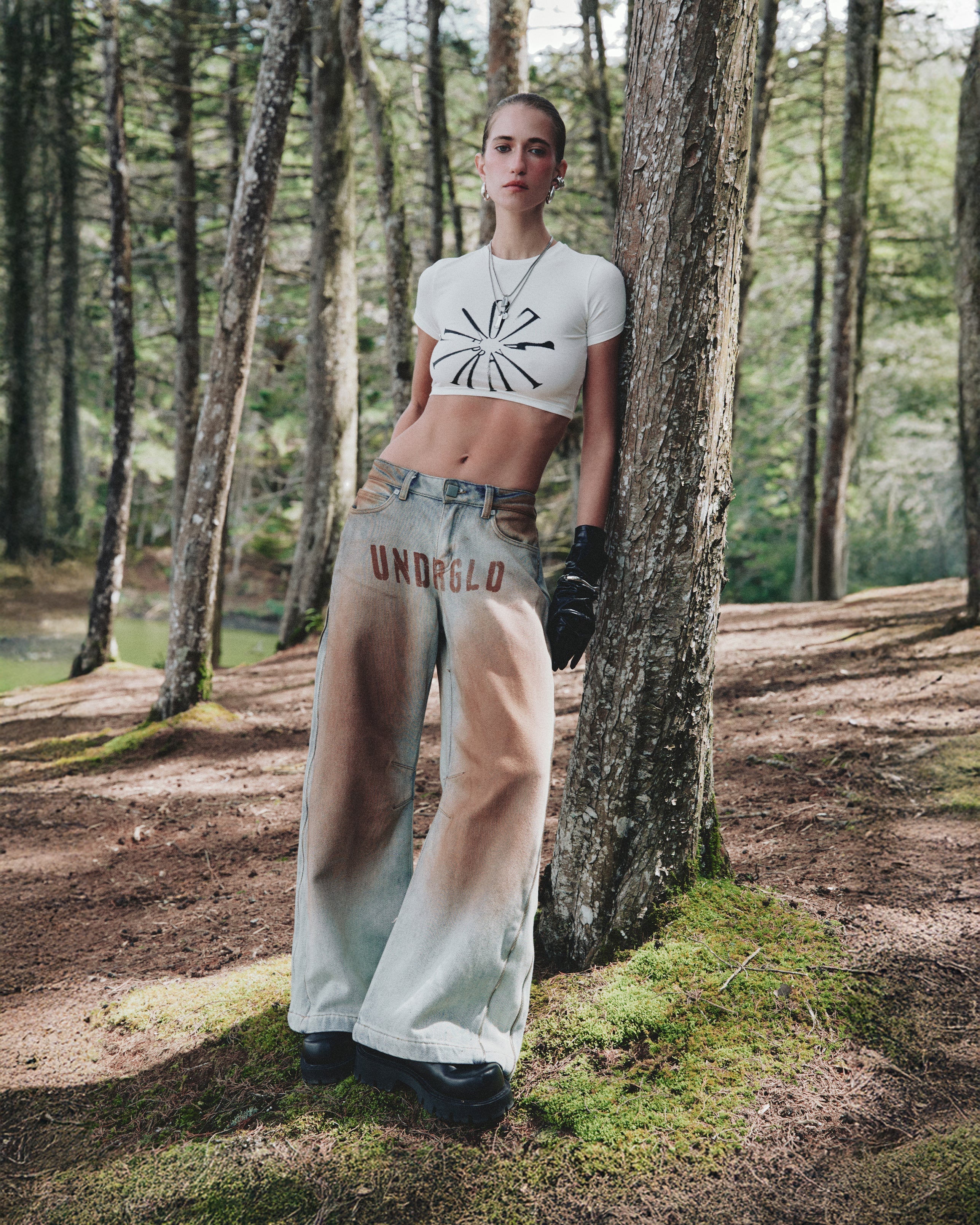 W Spring UNDRGLD Low Rise Zip Up Wide Jeans Brown