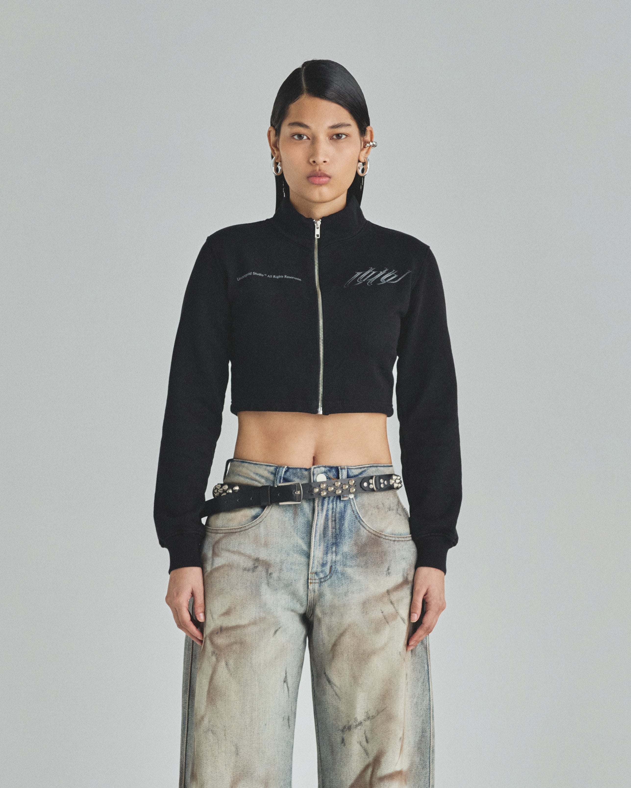 W Spring Unity Zip Up Slim Fit Crewneck Black