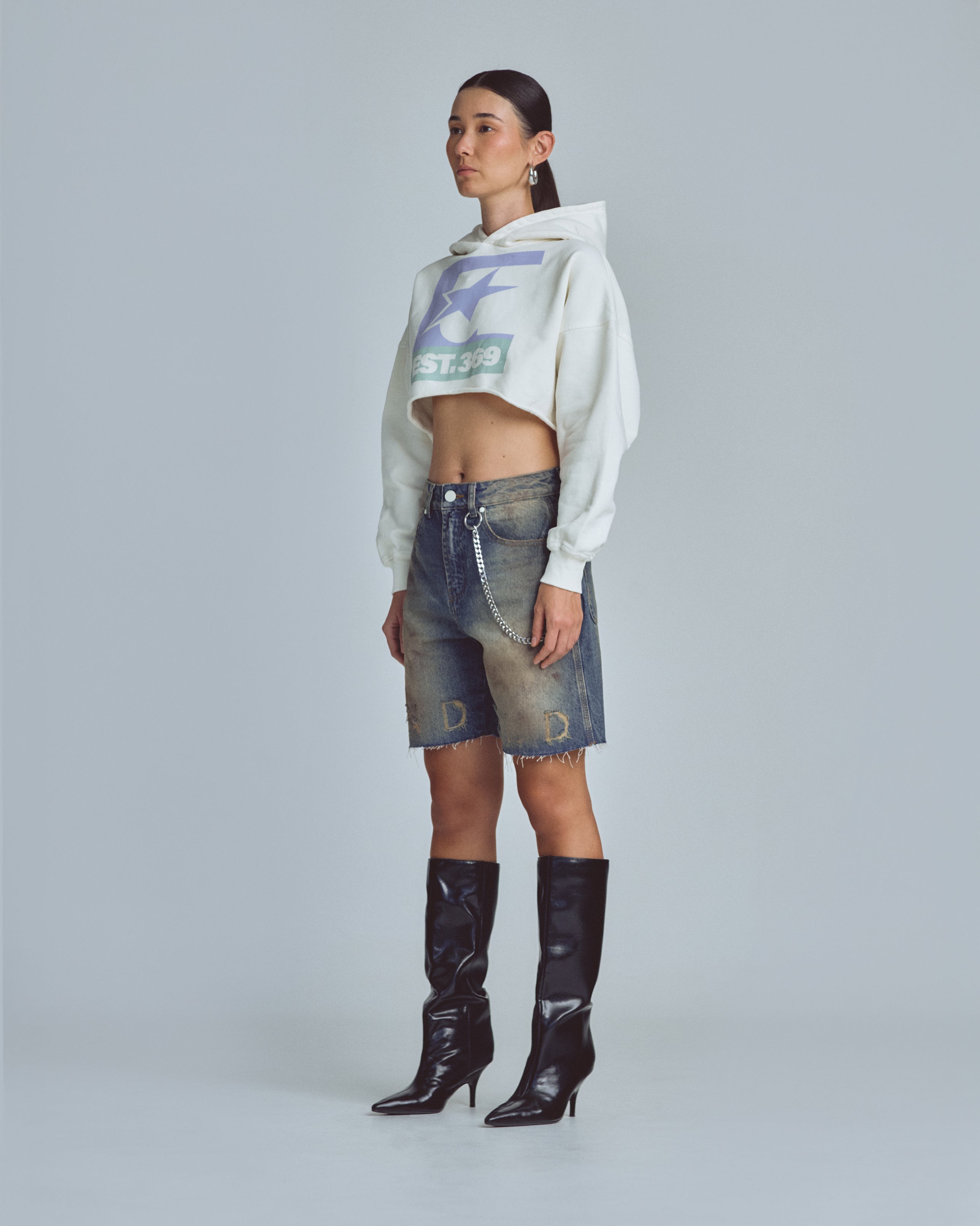 W Stardust Symbol Cropped Hoodie White