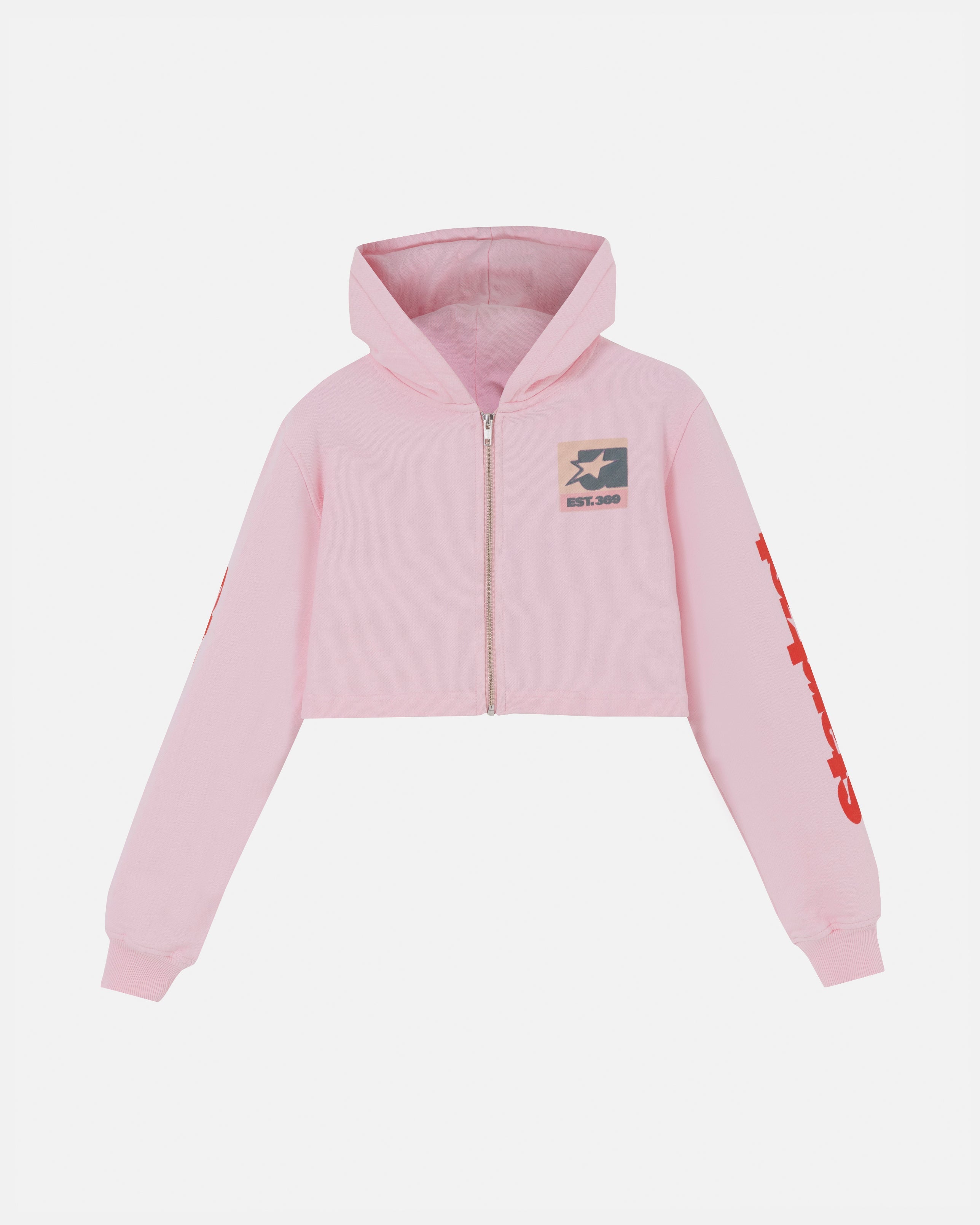 W Stardust Symbol Slim Fit Zip Up Cropped Hoodie Pink