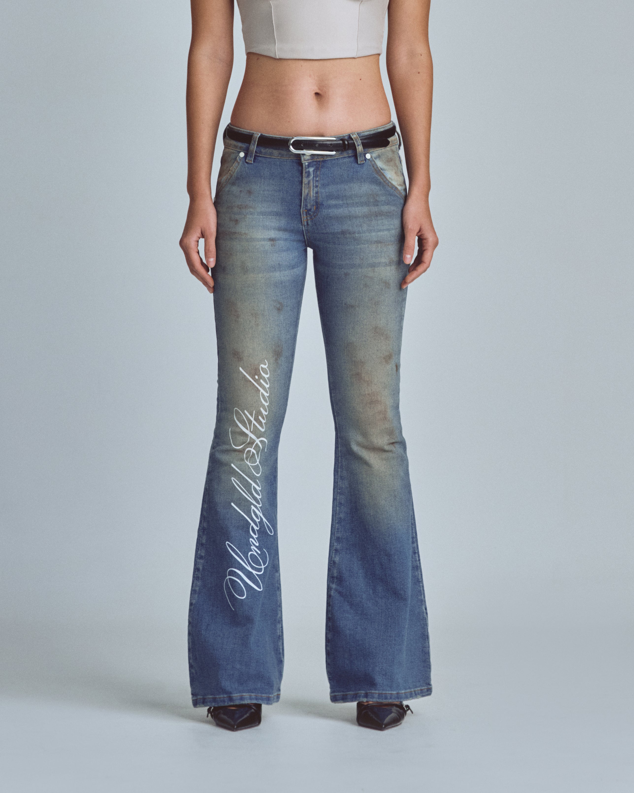 W Stardust Undgld Studio Flare Jeans Mechanic Blue